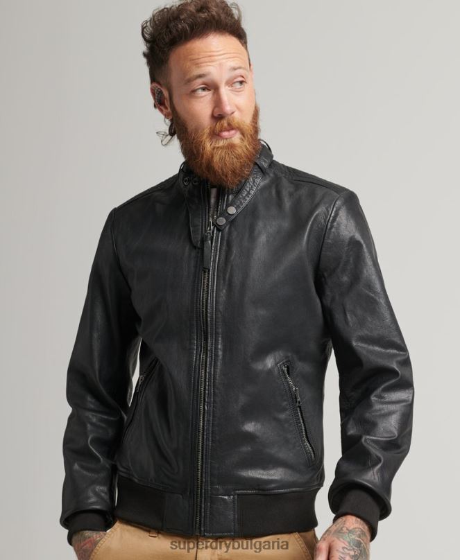 Superdry облекло N00H4461 черен мъже кожено бомбър яке
