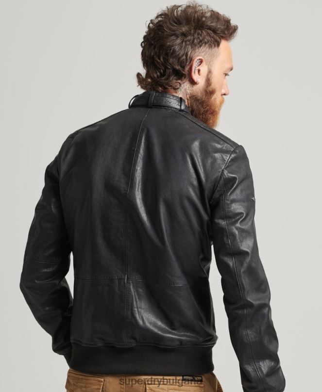 Superdry облекло N00H4461 черен мъже кожено бомбър яке