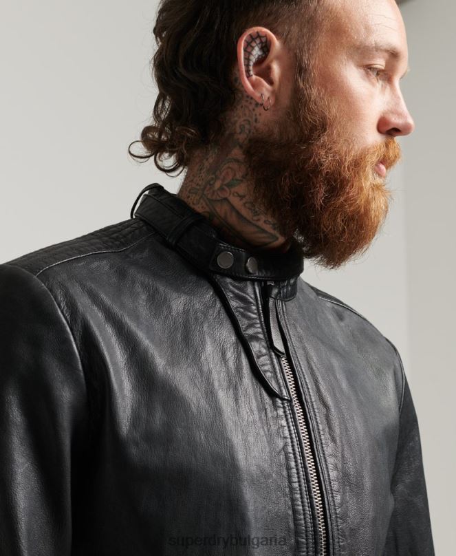 Superdry облекло N00H4461 черен мъже кожено бомбър яке
