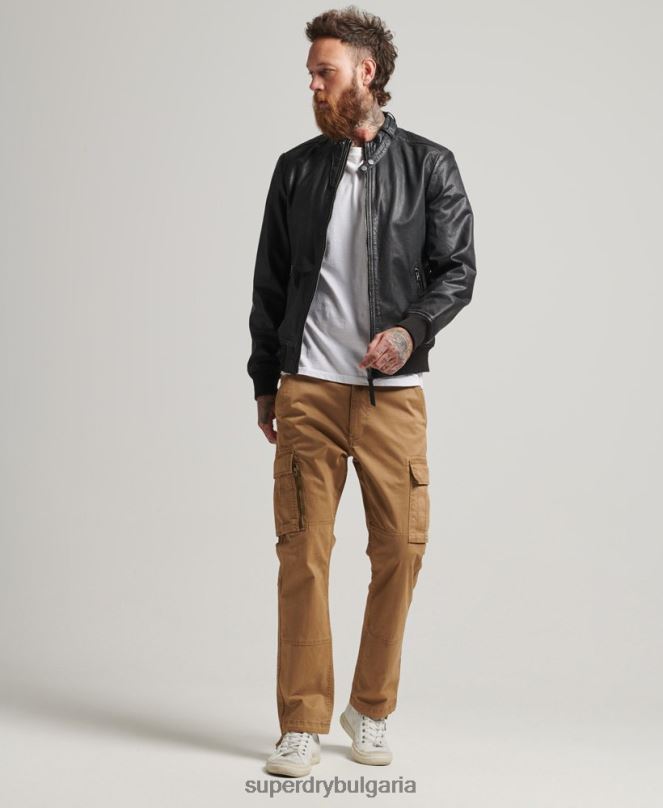 Superdry облекло N00H4461 черен мъже кожено бомбър яке