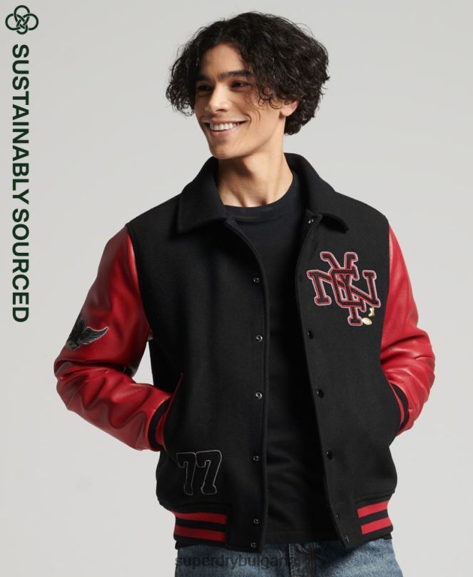 Superdry облекло N00H4473 черен мъже смесено университетско бомбър яке