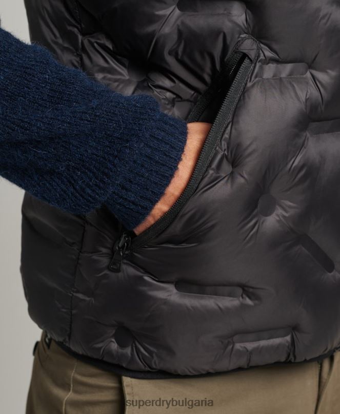 Superdry облекло N00H4476 черен мъже къса олекотена жилетка с подплата