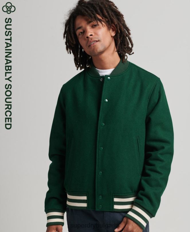 Superdry облекло N00H4477 зелено мъже бомбър яке от колежански университет