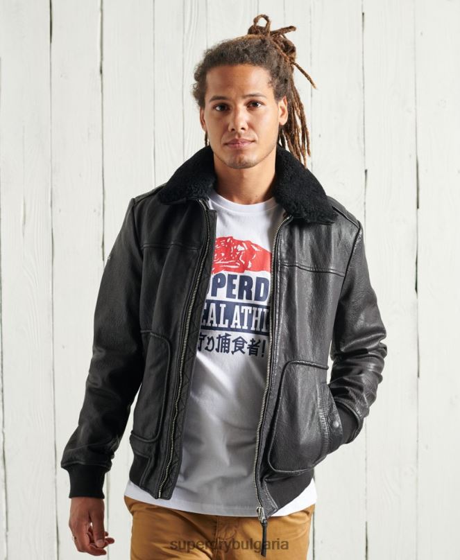 Superdry облекло N00H4488 черен мъже авиаторско кожено яке