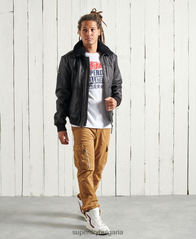 Superdry облекло N00H4488 черен мъже авиаторско кожено яке