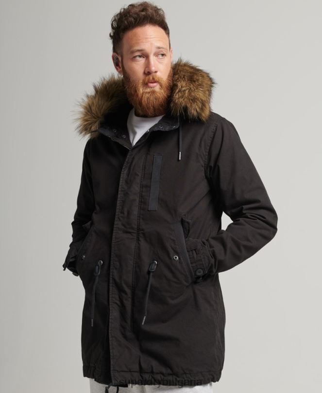 Superdry облекло N00H4490 тъмно сив мъже военно яке от изкуствена кожа