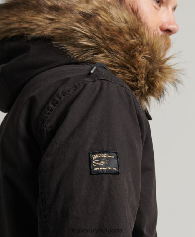 Superdry облекло N00H4490 тъмно сив мъже военно яке от изкуствена кожа