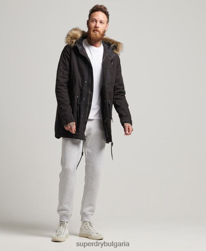 Superdry облекло N00H4490 тъмно сив мъже военно яке от изкуствена кожа