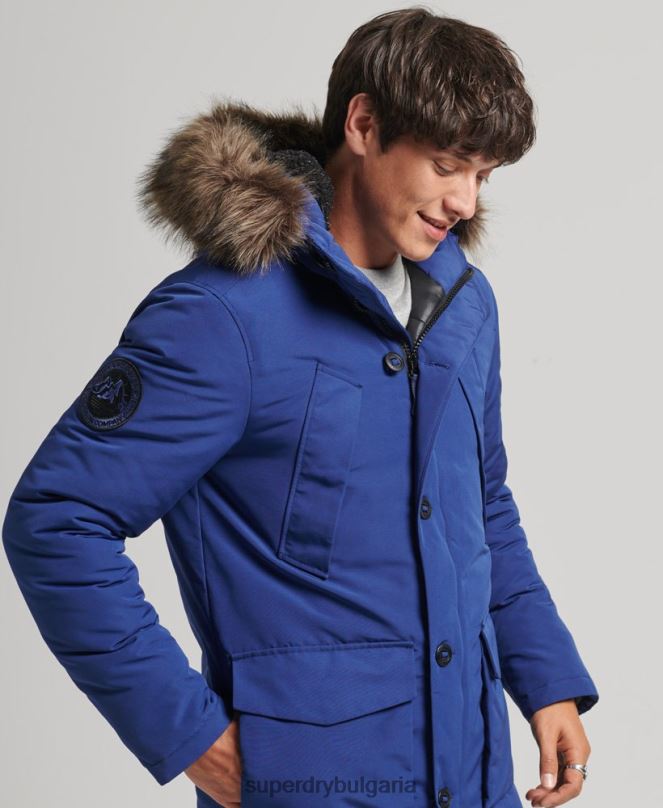 Superdry облекло N00H4498 военноморски флот мъже парка от изкуствена кожа everest с качулка