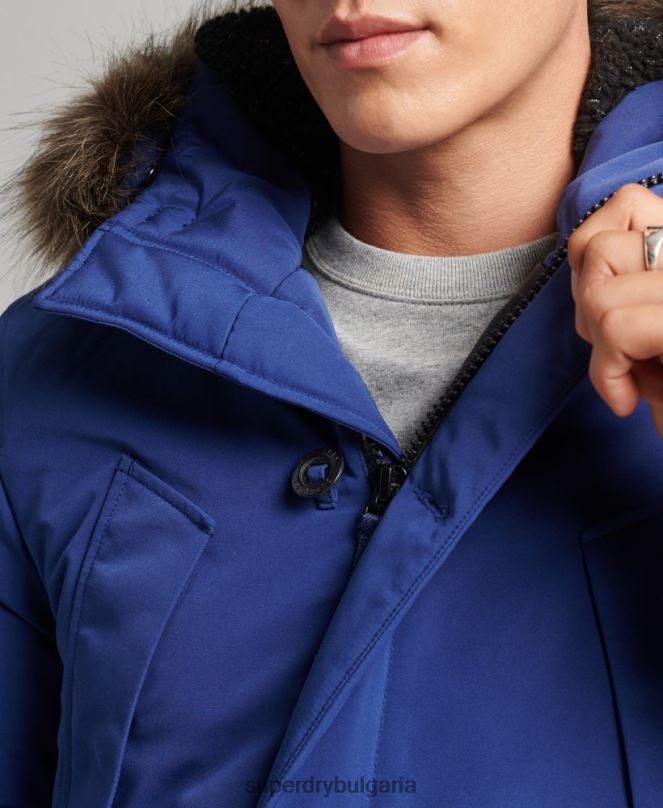 Superdry облекло N00H4498 военноморски флот мъже парка от изкуствена кожа everest с качулка