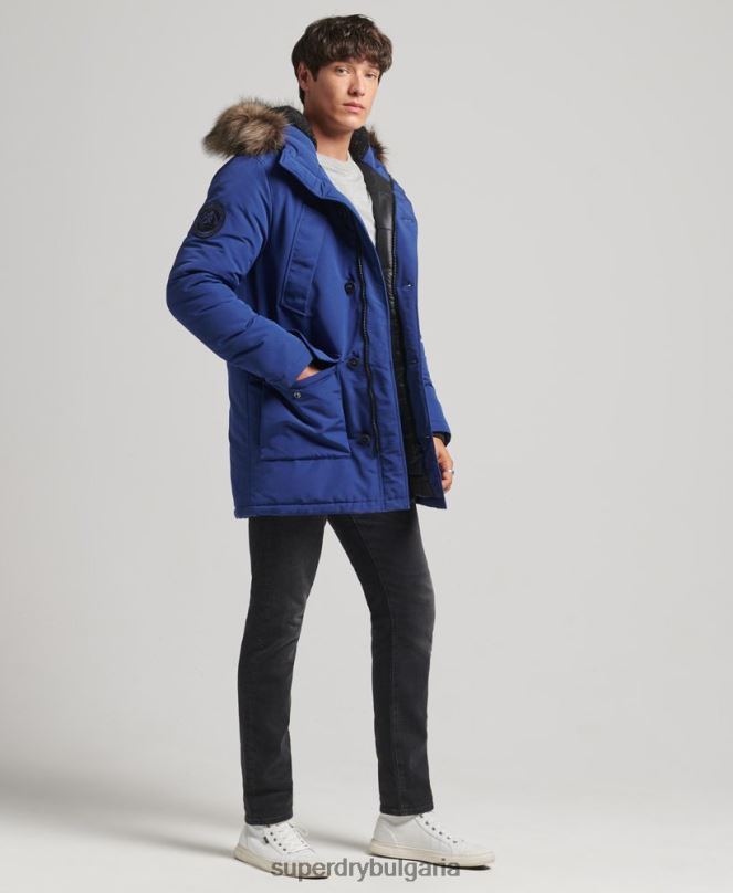 Superdry облекло N00H4498 военноморски флот мъже парка от изкуствена кожа everest с качулка
