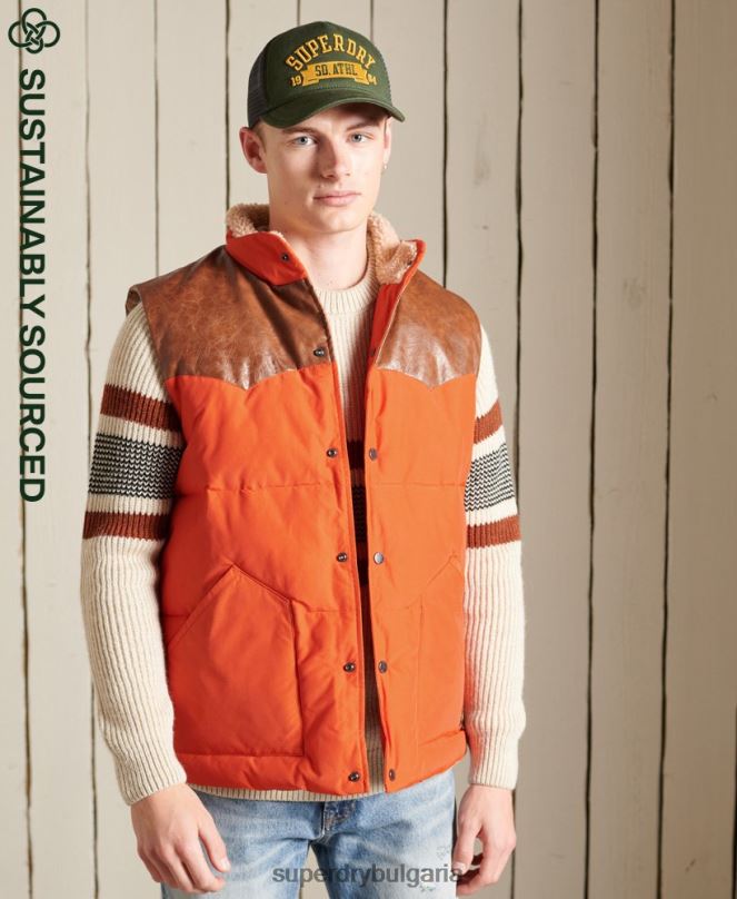 Superdry облекло N00H4505 оранжево мъже жилетка от смесена планинска кожа