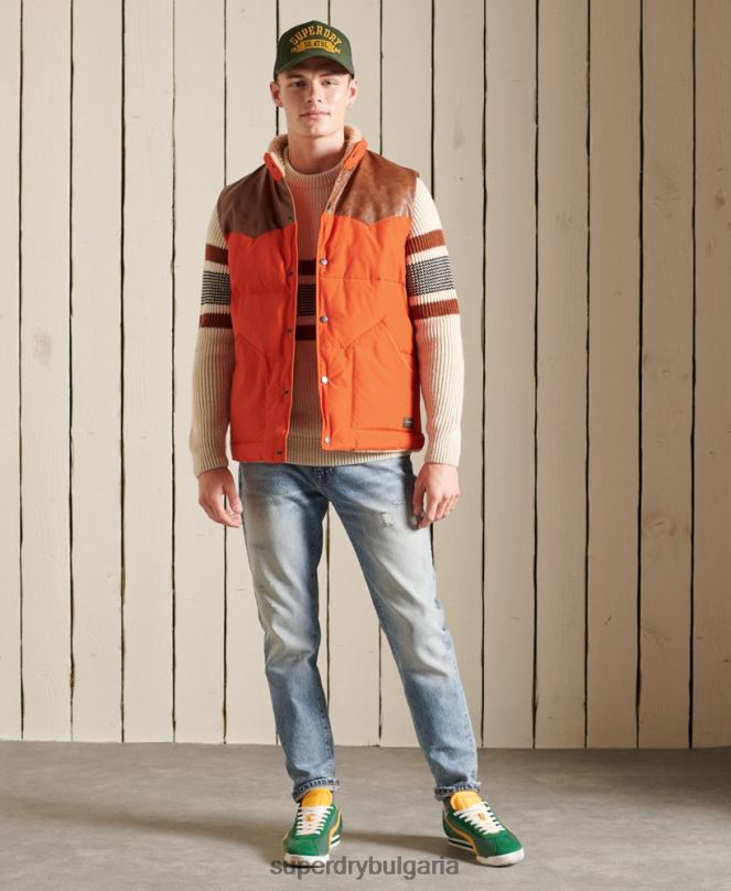 Superdry облекло N00H4505 оранжево мъже жилетка от смесена планинска кожа