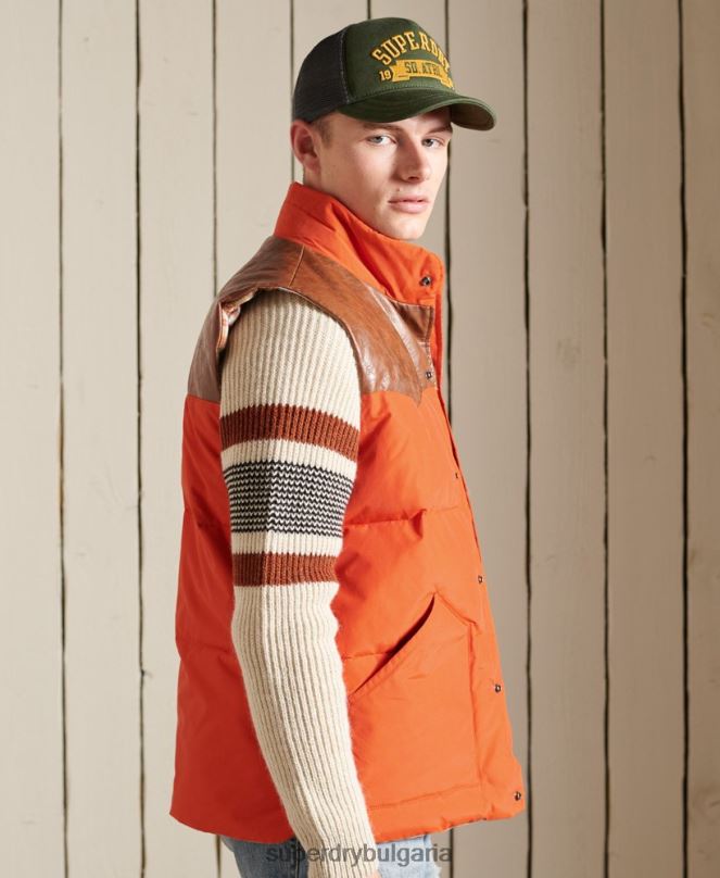 Superdry облекло N00H4505 оранжево мъже жилетка от смесена планинска кожа