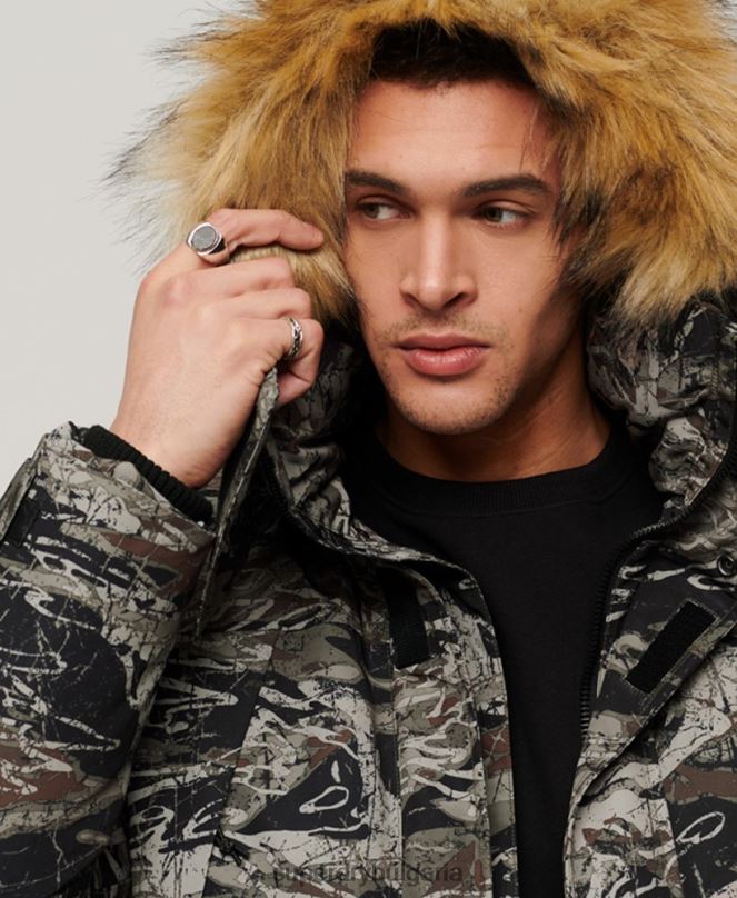 Superdry облекло N00H4547 зелено мъже яке everest parka с изкуствена кожа и качулка