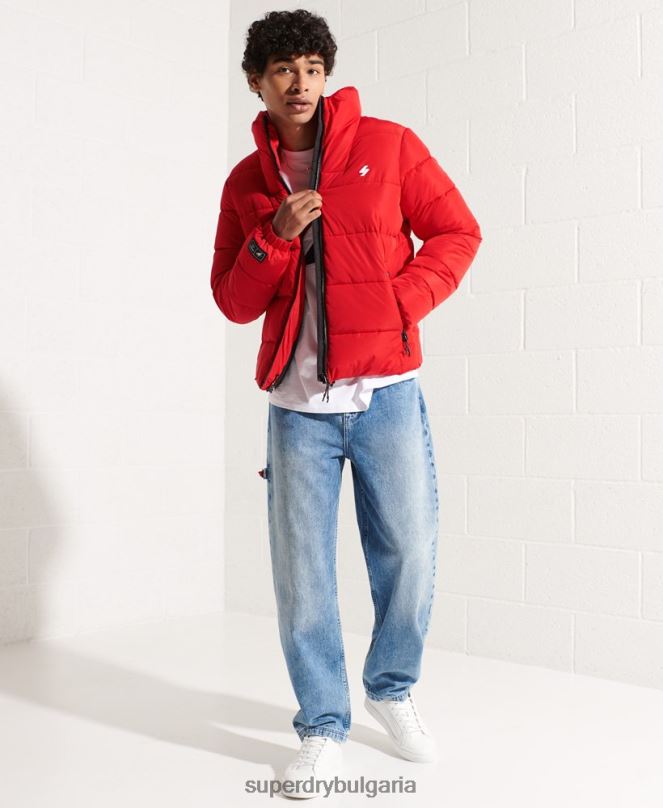 Superdry облекло N00H4560 червен мъже спортно пухено яке без качулка