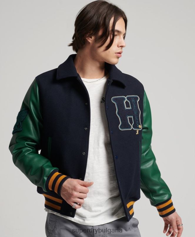 Superdry облекло N00H4569 военноморски флот мъже смесено университетско бомбър яке