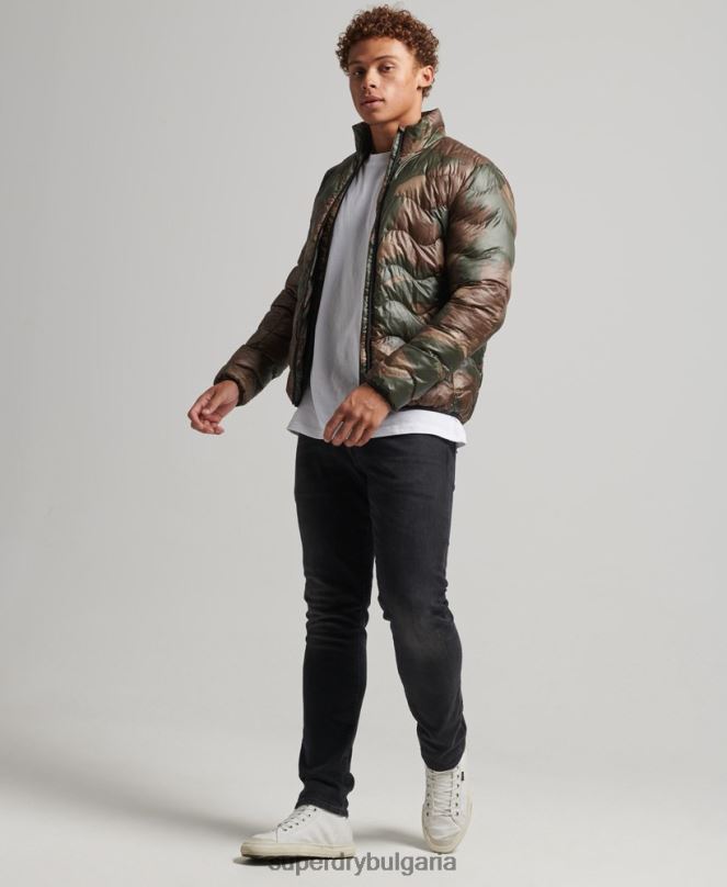 Superdry облекло N00H4574 зелено мъже късо ватирано леко пухено яке
