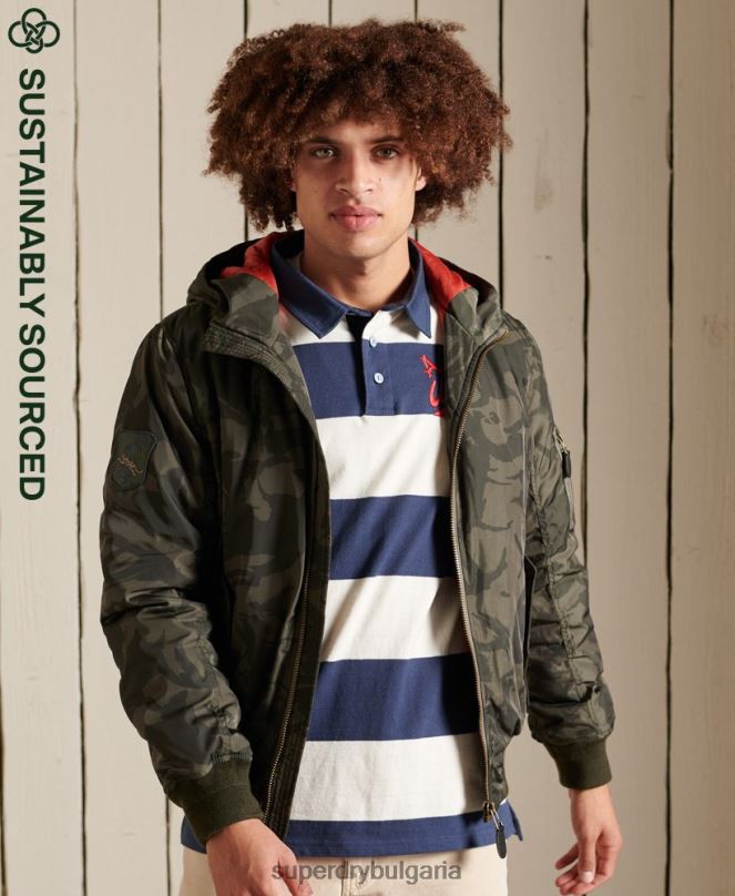 Superdry облекло N00H4575 зелено мъже бомбър яке ma1 с качулка