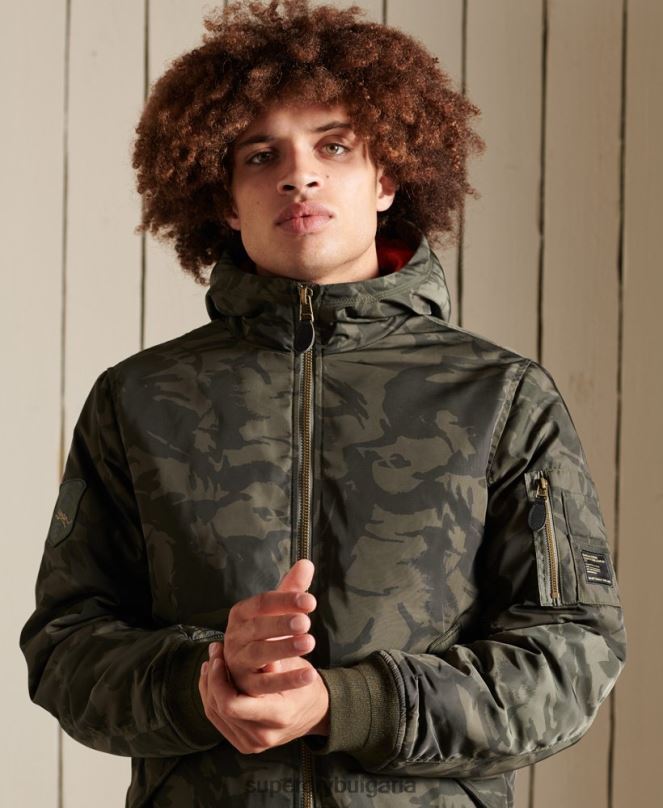 Superdry облекло N00H4575 зелено мъже бомбър яке ma1 с качулка