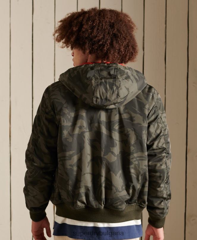 Superdry облекло N00H4575 зелено мъже бомбър яке ma1 с качулка