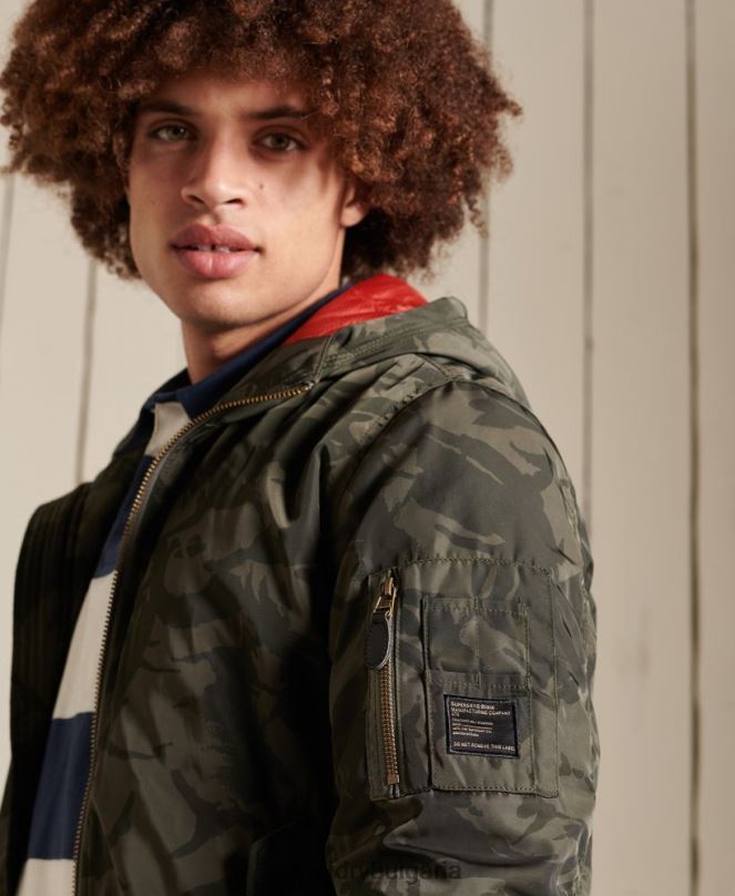 Superdry облекло N00H4575 зелено мъже бомбър яке ma1 с качулка