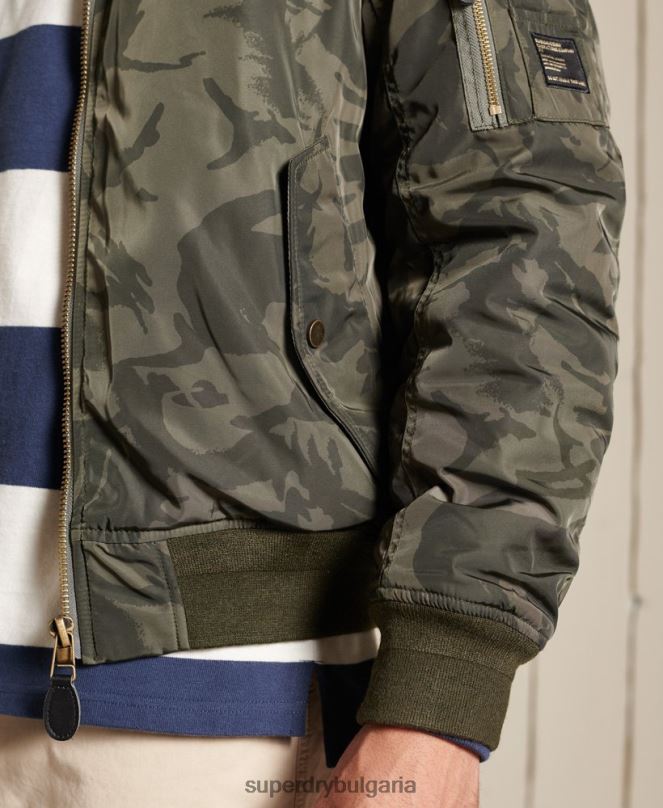 Superdry облекло N00H4575 зелено мъже бомбър яке ma1 с качулка