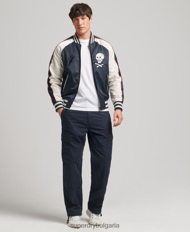 Superdry облекло N00H4585 военноморски флот мъже винтидж бомбър яке sukajan