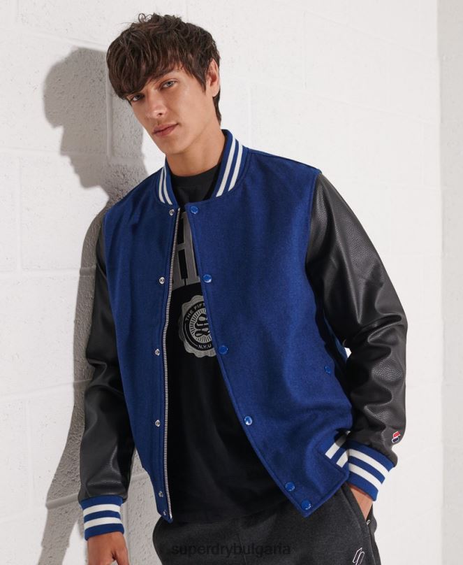 Superdry облекло N00H4586 военноморски флот мъже вълнено университетско бейзболно яке