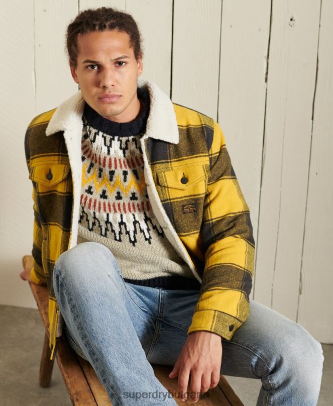 Superdry облекло N00H4593 злато мъже шосейно вълнено яке шерпа на шофьор на камион