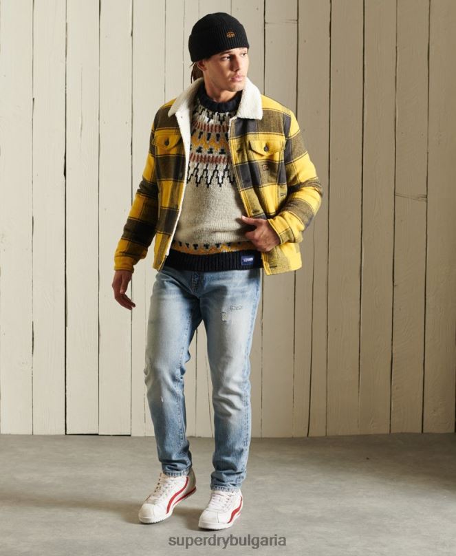 Superdry облекло N00H4593 злато мъже шосейно вълнено яке шерпа на шофьор на камион