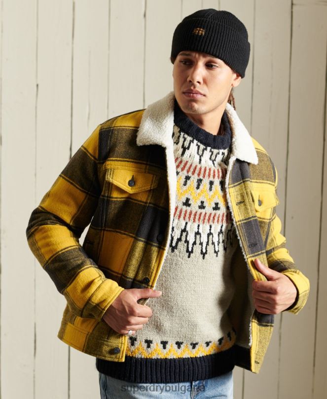 Superdry облекло N00H4593 злато мъже шосейно вълнено яке шерпа на шофьор на камион