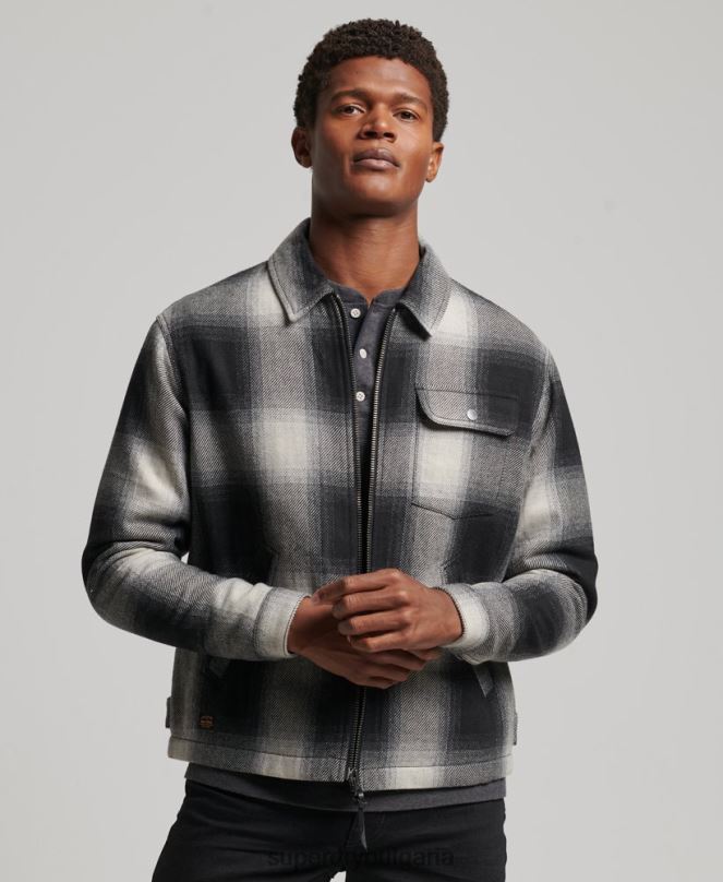 Superdry облекло N00H4594 черен мъже реколта вълнено яке Harrington