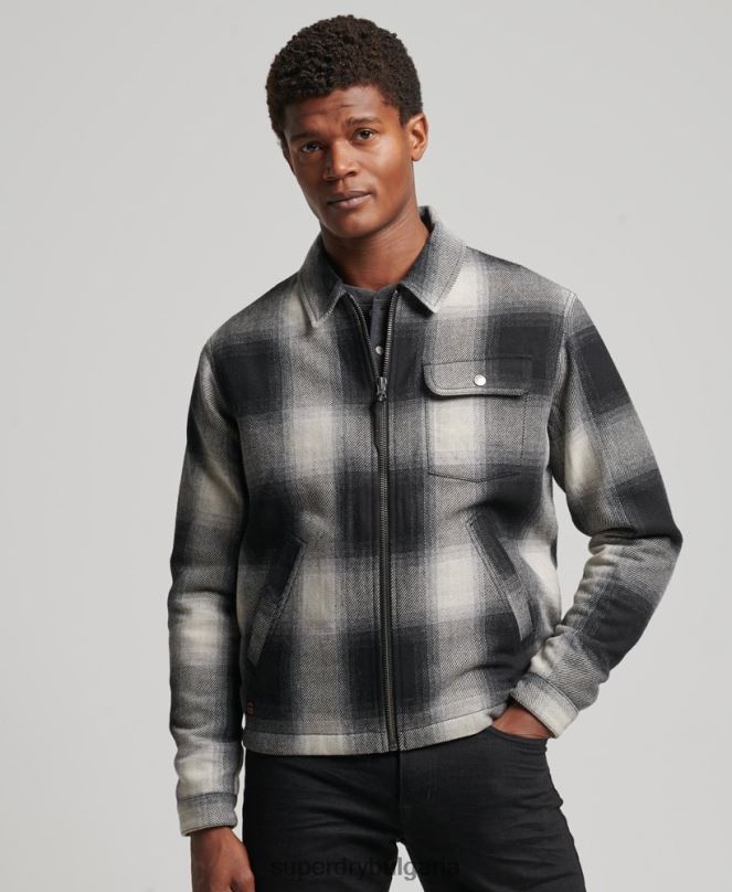 Superdry облекло N00H4594 черен мъже реколта вълнено яке Harrington