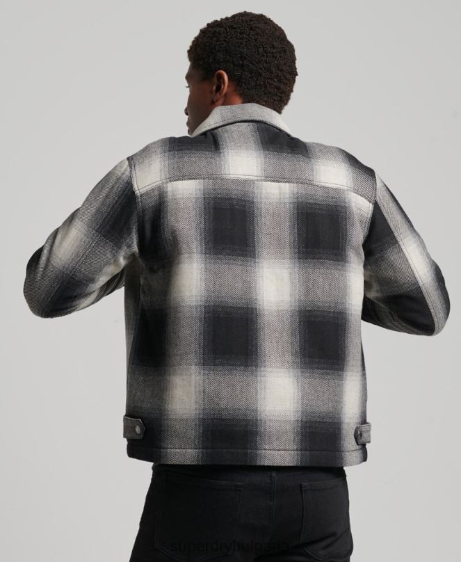 Superdry облекло N00H4594 черен мъже реколта вълнено яке Harrington