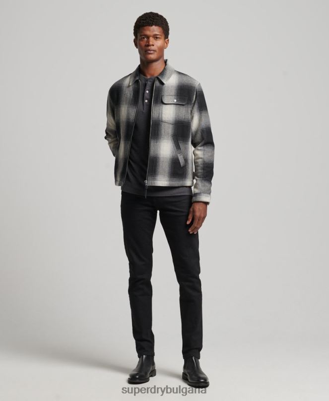 Superdry облекло N00H4594 черен мъже реколта вълнено яке Harrington