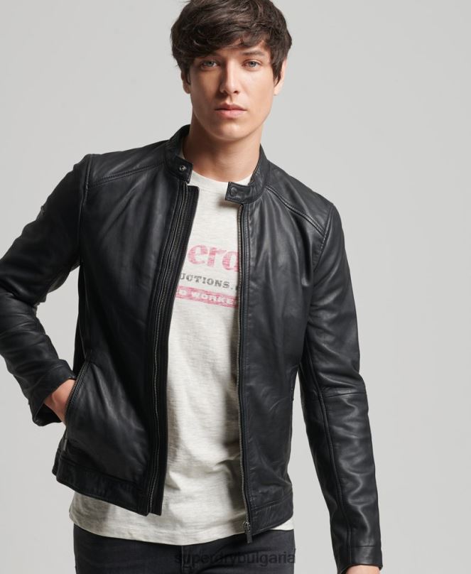 Superdry облекло N00H4607 черен мъже светло кожено състезателно яке hero