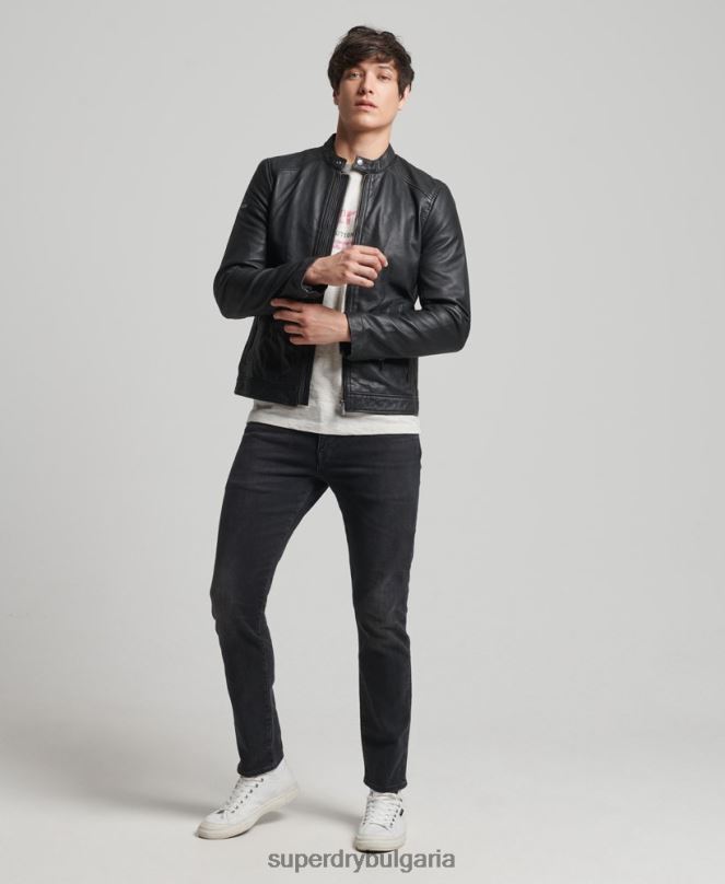 Superdry облекло N00H4607 черен мъже светло кожено състезателно яке hero