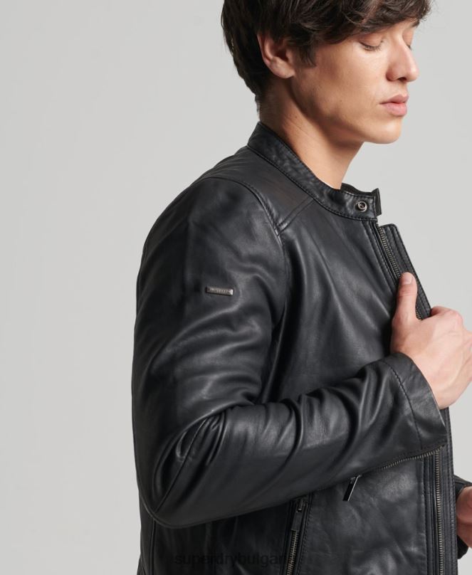 Superdry облекло N00H4607 черен мъже светло кожено състезателно яке hero