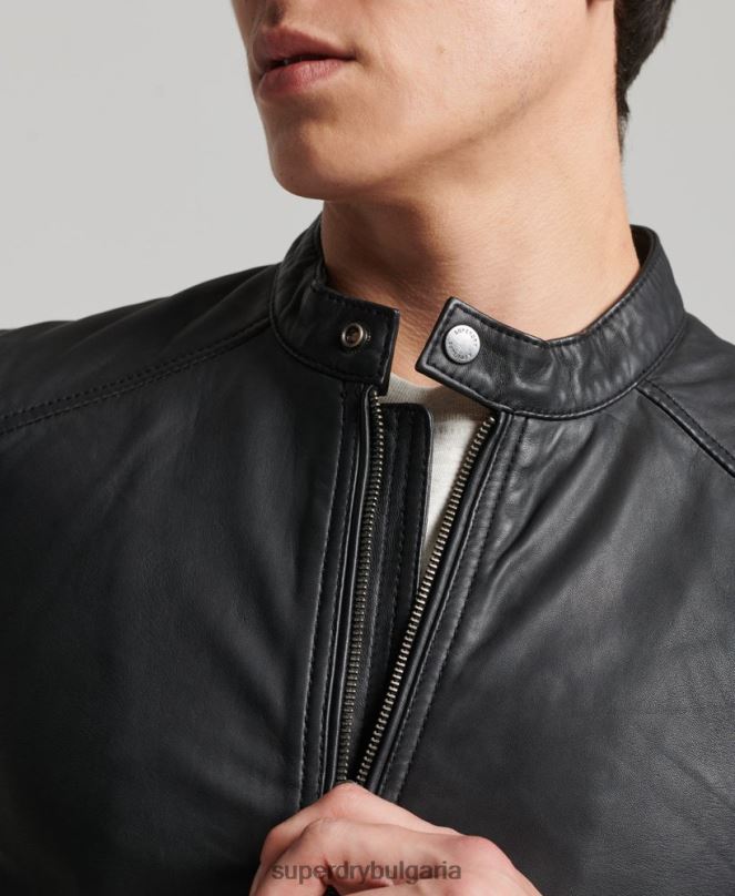 Superdry облекло N00H4607 черен мъже светло кожено състезателно яке hero