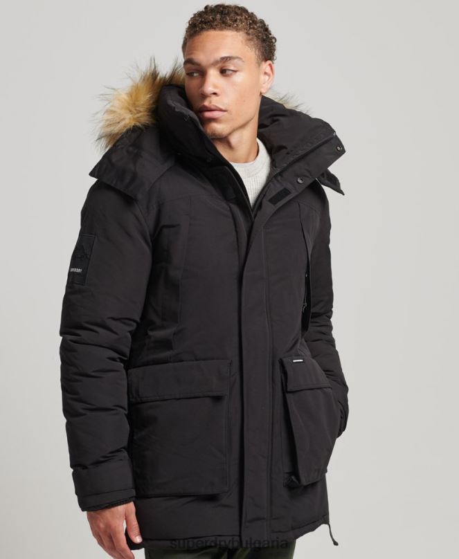 Superdry облекло N00H4613 черен мъже яке everest parka с изкуствена кожа и качулка