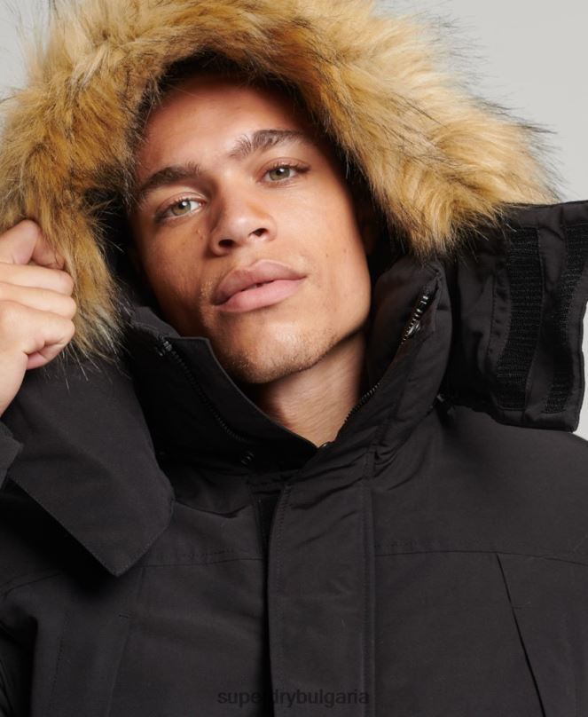 Superdry облекло N00H4613 черен мъже яке everest parka с изкуствена кожа и качулка