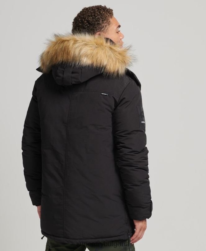 Superdry облекло N00H4613 черен мъже яке everest parka с изкуствена кожа и качулка