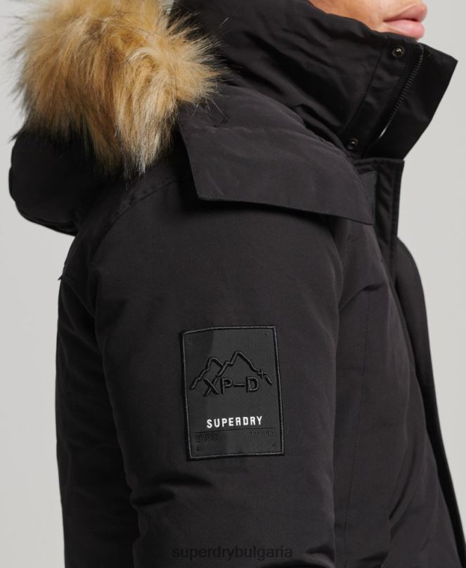 Superdry облекло N00H4613 черен мъже яке everest parka с изкуствена кожа и качулка