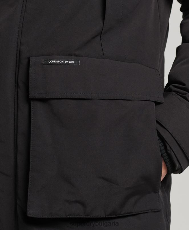 Superdry облекло N00H4613 черен мъже яке everest parka с изкуствена кожа и качулка