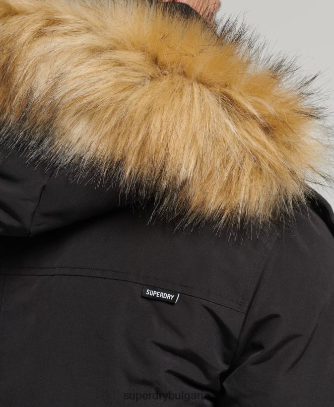 Superdry облекло N00H4613 черен мъже яке everest parka с изкуствена кожа и качулка