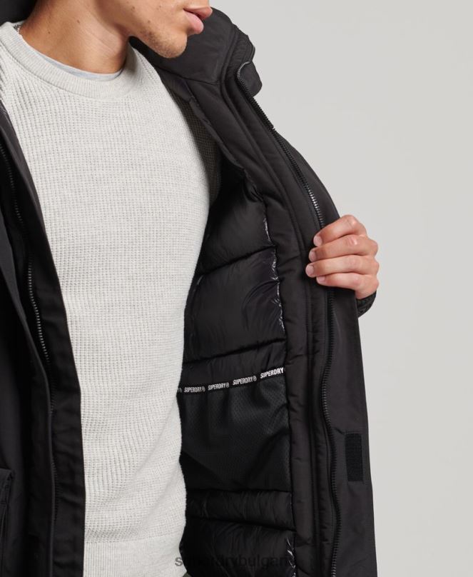 Superdry облекло N00H4613 черен мъже яке everest parka с изкуствена кожа и качулка