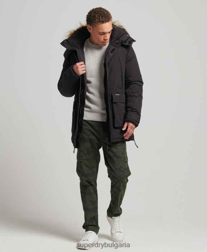 Superdry облекло N00H4613 черен мъже яке everest parka с изкуствена кожа и качулка