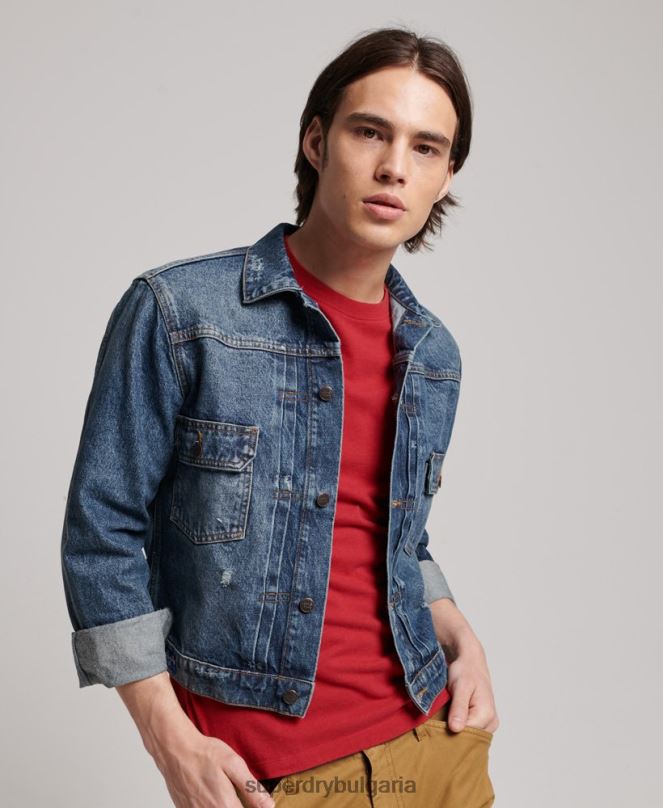 Superdry облекло N00H4617 тъмно синьо мъже ретро яке за работник, шофьор на камион