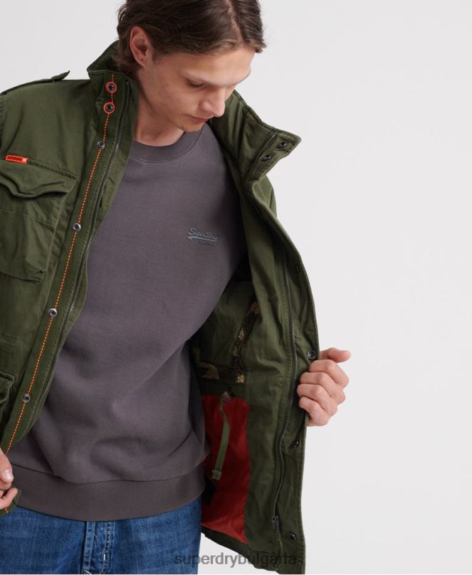 Superdry облекло N00H4626 зелено мъже класическо новобранско яке с джоб